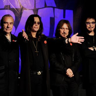WEST HOLLYWOOD, CA - NOVEMBER 11: (L-R) Musicians Bill Ward, Ozzy Osbourne, Geezer Butler and Tony Iommi of Black Sabbath appear at a press conference to announce their first new album in 33 years and a world tour in 2012 at the Whiskey A Go-Go on November 11, 2011 in West Hollywood, California. (Photo by Kevin Winter/Getty Images)