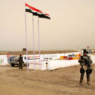 BAGHDAD, IRAQ, FEBRUARY 21: Iraqi army soldiers patrol outside of the newly opened Baghdad Central Prison in Abu Ghraib on February 21, 2009 in Baghdad, Iraq. The Iraqi Ministry of Justice has renovated and reopened the previously named 