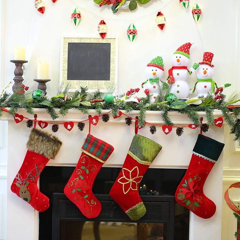 Valery Madelyn 21 inch Traditional Holly Leaves Christmas Stockings with Red Green Tartan Cuff