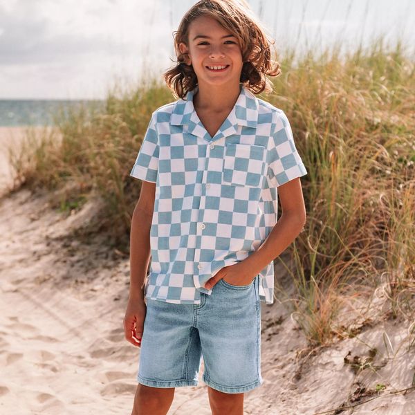 Lands’ End Boys Short Sleeve Slub Camp Shirt