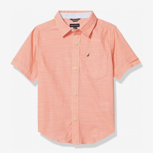 Nautica Boys' Short Sleeve Slub Knit Button Up Shirt