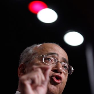 Democratic mayoral candidate Bill Thompson speaks at the Association for a Better New York breakfast meeting in New York, January 17, 2013