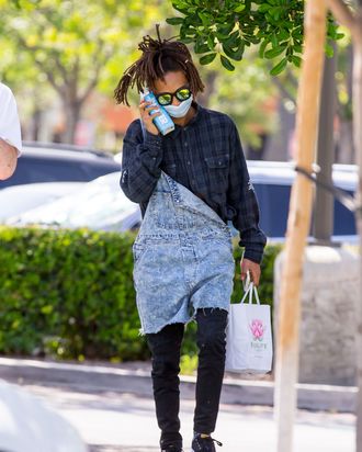 Jaden Smith turns heads in a checked co-ord and totes a quirky