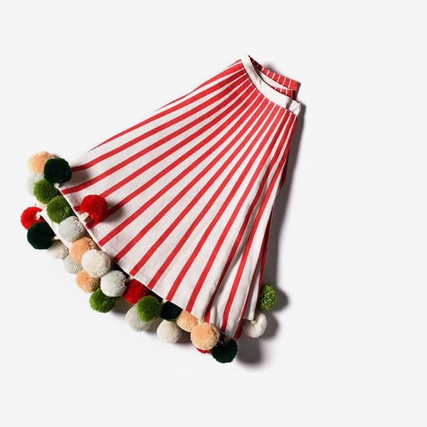 Coton Colors Red Stripe Tree Skirt with Pompoms