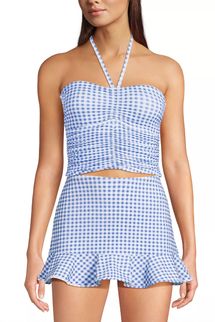Lands’ End Ruched Halter Midkini Top - Soft Cloud Blue Gingham
