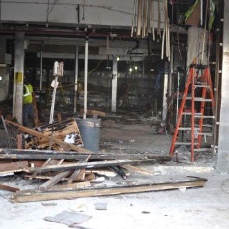 The interior is stripped down to the bare walls.