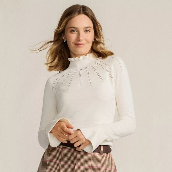 Lands' End Women's Cotton Pointelle Turtleneck Sweater