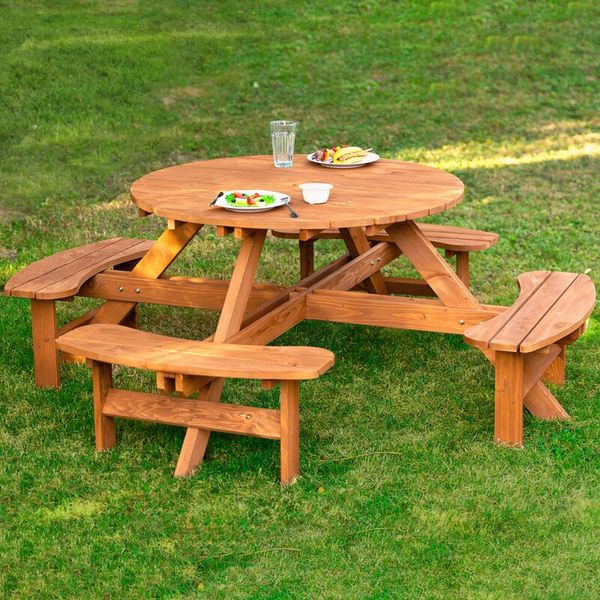 Tidyard Outdoor Patio Folding Bamboo Bar Dining Set with 2 Benches 3 Piece Picnic Table Set
