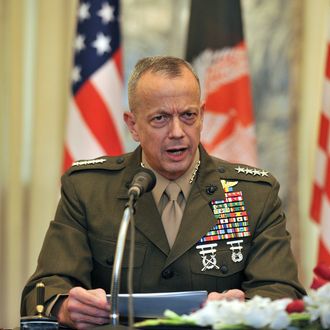 US commander in Afghanistan, General John Allen speaks during a ceremony at the foreign ministry in Kabul on April 8, 2012. Afghanistan and the US signed a deal on special forces operations in the insurgency-wracked country with Kabul saying it will put Afghans in the lead on controversial night raids.