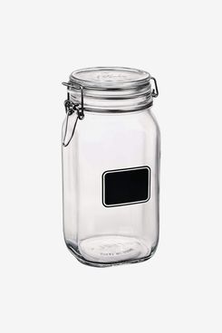 Bormioli Rocco Fido Square Clear Jar with Chalkboard, 50 oz.