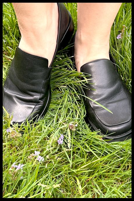 Franco Sarto's Bocca loafers in the grass.