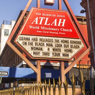 Homophobic sign on the Atlah Church in Harlem