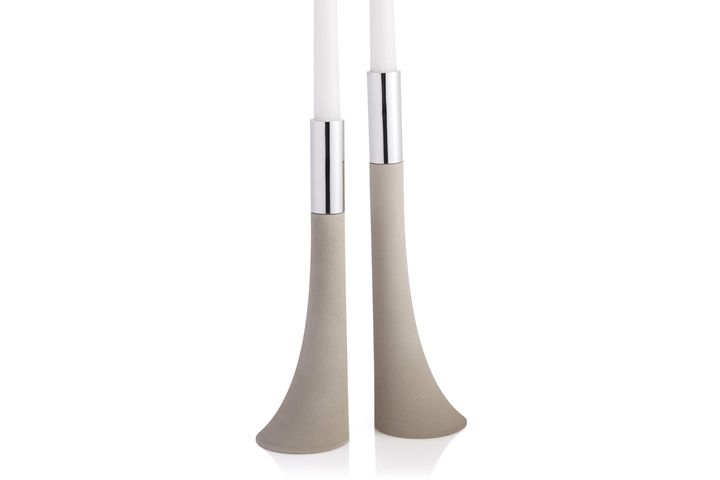 Nambe 12 In. Alloy and Concrete Candlesticks (Set of 2), Gray and Silver
