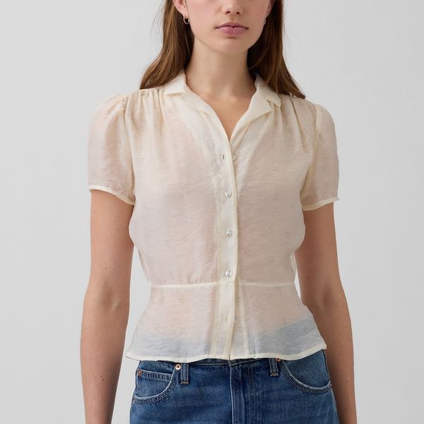 Gap Sheer Button-Front Peplum Top