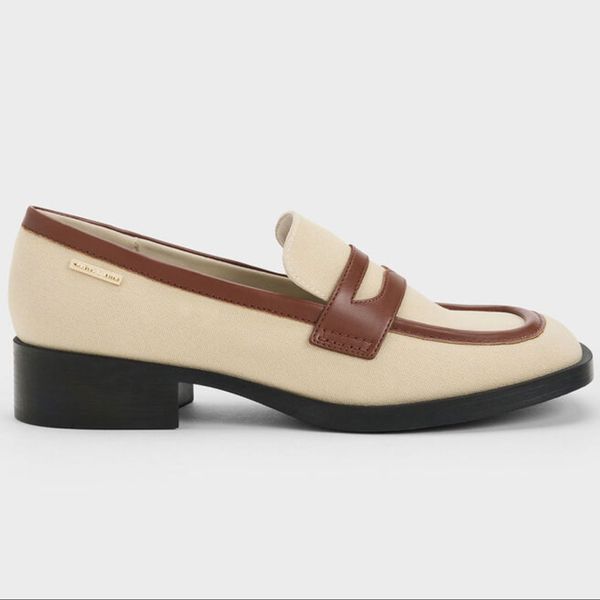 Charles & Keith Canvas Cutout Penny Loafers