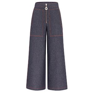 Indigo Denim Cropped Wide Leg Pant