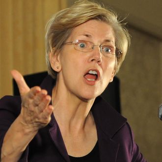 DES MOINES, IA - OCTOBER 19: U.S. Sen. Elizabeth Warren (D-MA) campaigns for U.S. Rep. Bruce Braley (D-IA) on October 19, 2014 in Des Moines, Iowa. Braley is in a tight race for a Senate seat against Republican challenger Joni Ernst. (Photo by Steve Pope/Getty Images)