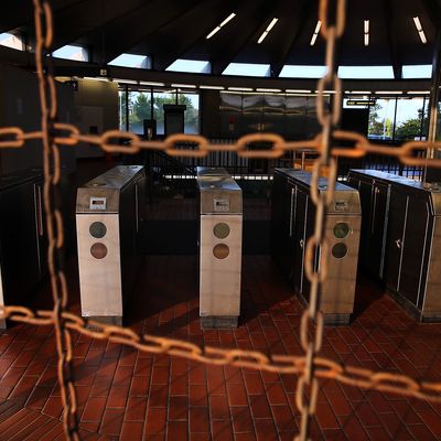  Pay gates sit empty at the North Berkeley Bay Area Rapid Transit (BART) station July 1, 2013 in Berkeley, California. Hundreds of thousands of San Francisco Bay Area commuters are scrambling to find ways to work after the Bay Area Rapid Transit (BART) workers from the Amalgamated Transit Union Local 1555 went on strike at midnight after contract negotiations with management fell apart on Sunday. Train operators, mechanics, station agents and maintenance workers are seeking a five percent wage increase and are fighting management who want to have workers to begin contributing to their pensions, pay more for health insurance and reduce overtime expenses. 