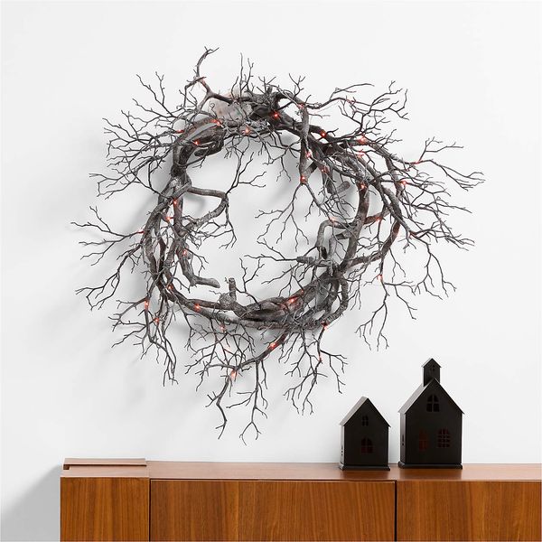 Crate & Barrel Faux Pre-Lit Black Branch Wreath 26