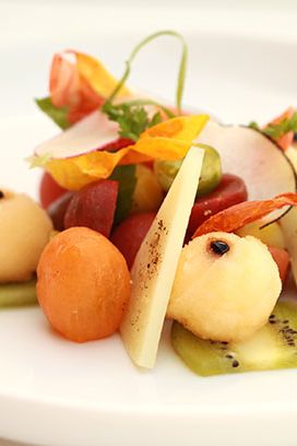 Pantalao Cheese, Kiwi, Garden Basil, Orange Oil, Cantaloupe Sorbet