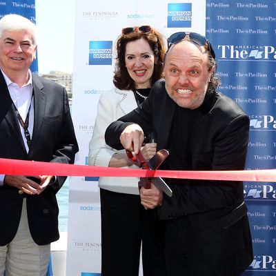 Lars Ulrich of Metallica cuts the ribbon to open the American Pavilion during the 66th Annual Cannes Film Festival at the American Pavilion on May 17, 2013 in Cannes, France. 