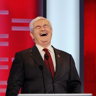 Former speaker of the House Newt Gingrich reacts during the ABC News GOP Presidential debate.