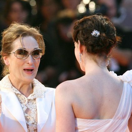 Maybe the enthusiasm is contagious? Meryl Streep looks pretty thrilled to see Anne at the 2006 premiere for The Devil Wears Prada.