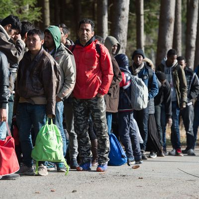 Refugees arrive at German/Austrian border