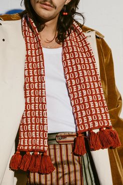 Bode Red Knit Signature Scarf