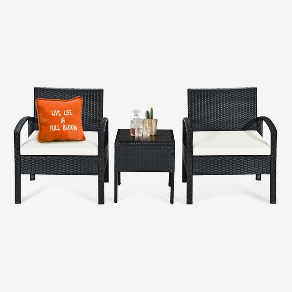 Costway 3-Piece Patio Rattan Furniture-Set Table & Chairs