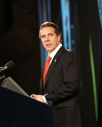 ALBANY, NY - JANUARY 08: New York State Governor Andrew Cuomo gives fourth State of the State address on January 8, 2014 in Albany, New York. Among other issues touched on at the afternoon speech in the state's capital was the legalization of medical marijuana, and New York's continued economic recovery. Cuomo has been discussed as a possible Democratic candidate for the 2016 presidential race. (Photo by Spencer Platt/Getty Images)