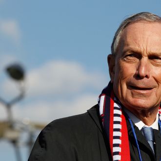New York City Mayor Michael Bloomberg speaks to the media during a ribbon-cutting ceremony to open a new soccer field on Brooklyn's Pier 5 on December 13, 2012 in New York City.