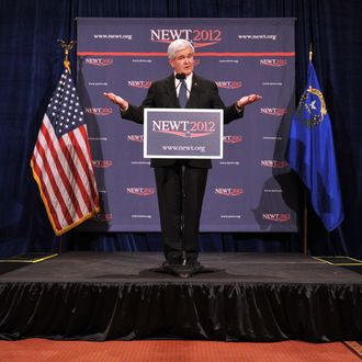 Republican presidential hopeful Newt Gingrich speaks at a press conference February 4, 2012 after the results of the Nevada caucus were released in Las Vegas, Nevada. AFP PHOTO/Stan HONDA (Photo credit should read STAN HONDA/AFP/Getty Images)