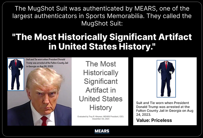 Trump Sells NFT Trading Cards With Bits of His Mugshot Suit