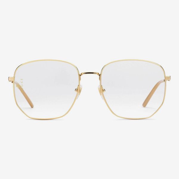 Gucci Eyewear Hexagon-Frame Gold Tone Optical Glasses