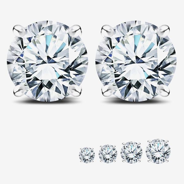 JeenMata Certified Lab Grown Diamond Earrings 0.50 Carat Round Cut 18K White Gold Plated Solitaire Studs for Women