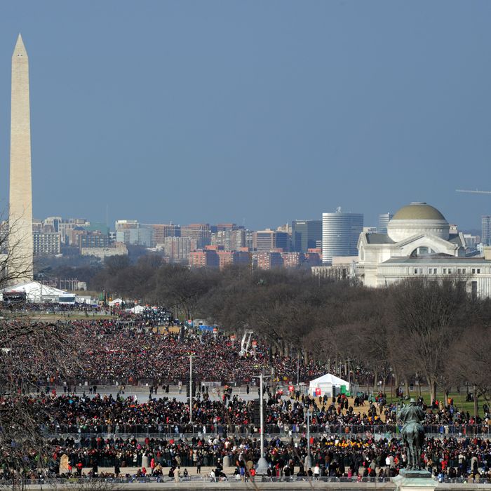 Crowds arrive on the National Mall to witness US President Barack Obama taking the oath of office during the 57th Presidential Inauguration ceremonial swearing-in at the US Capitol on January 21, 2013 in Washington, DC. The oath will be administered by US Supreme Court Chief Justice John Roberts, Jr. 
