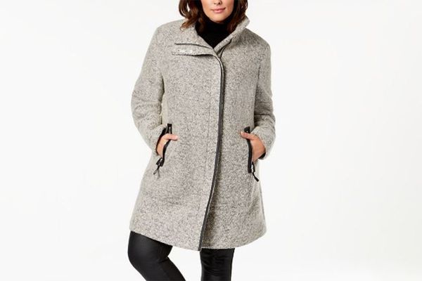 Calvin Klein Plus Size Textured Faux-Leather-Trim Coat