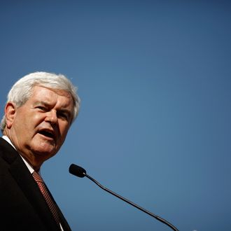 SUMTER COUNTY, FL - JANUARY 29: Republican presidential candidate and former Speaker of the House Newt Gingrich (R-GA) addresses a campaign rally at The Villages, master-planned age-restricted retirement community, January 29, 2012 in Sumter County, Florida. Gingrich picked up the endorsement of former GOP presidential candidate Herman Cain Saturday night, three days before the January 31 GOP primary. Gingrich predicted Saturday, 