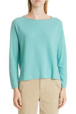 Eileen Fisher Boatneck Raglan-Sleeve Merino-Wool Rib Sweater