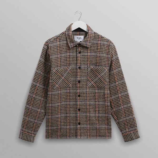Wax Whiting Grey Houndstooth Wool Overshirt