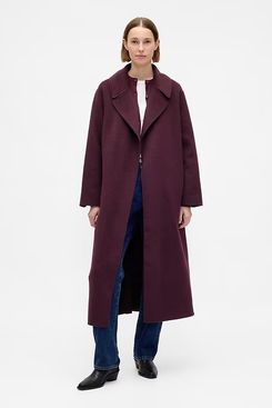 Gap Wool-Blend Wrap Coat - Burgundy Bordeaux