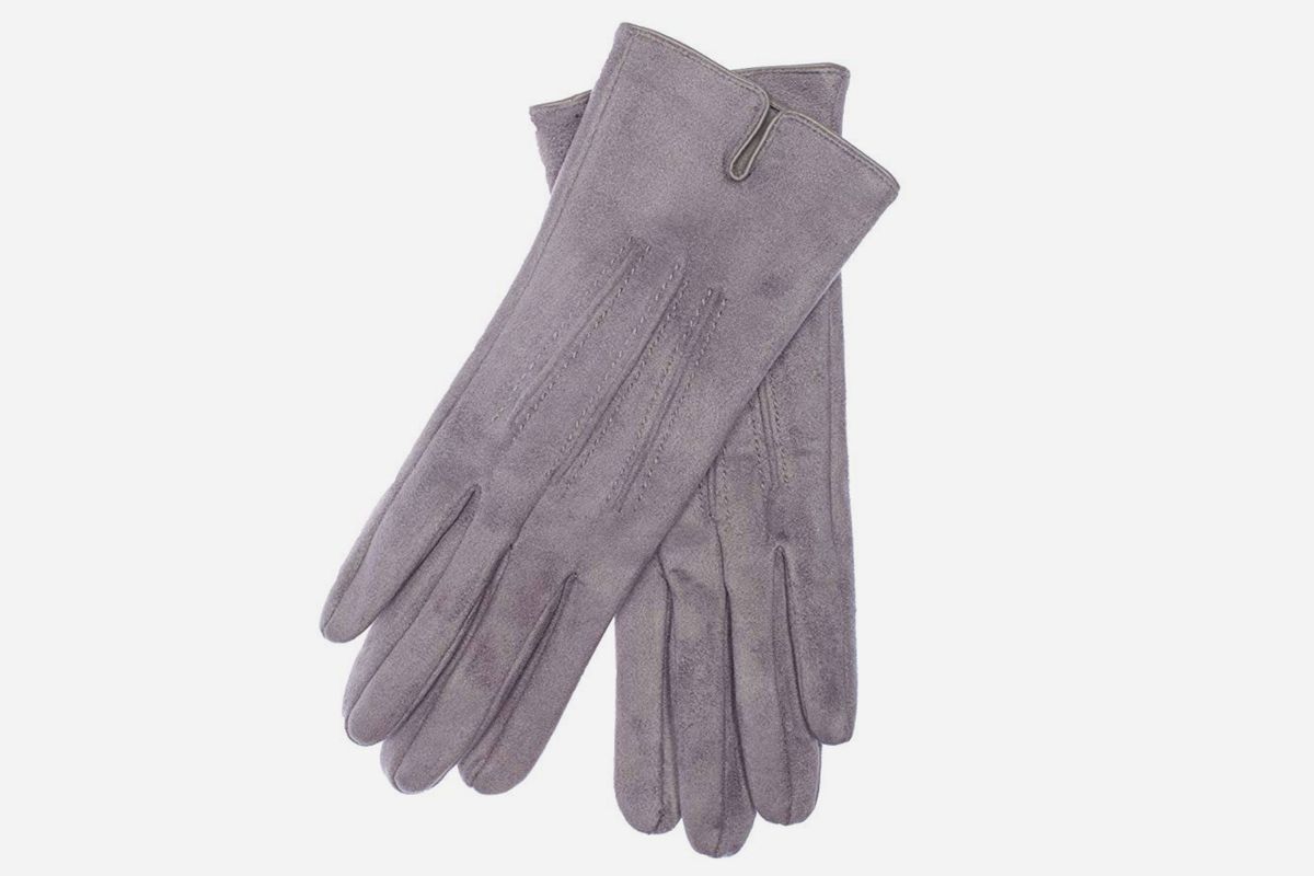 womens light grey leather gloves