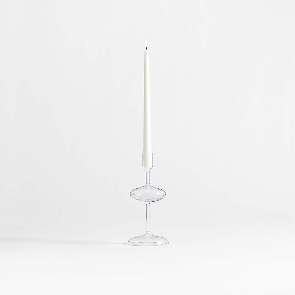 Crate & Barrel Venezia Small Clear Glass Taper Candle Holder