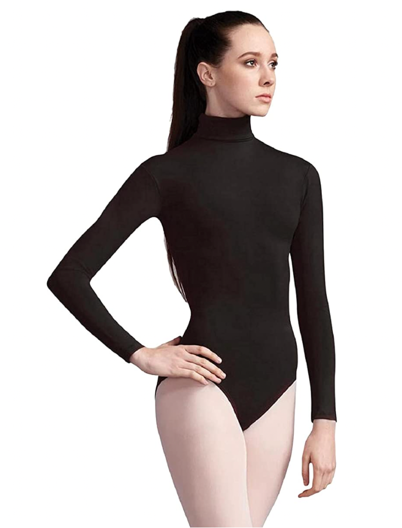 Women Black Long Sleeve Bodysuit Autumn Winter Turtleneck