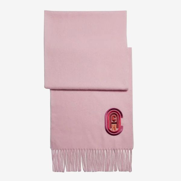 light pink coach signature embroidered muffler scarf - strategist best wool-cashmere scarf