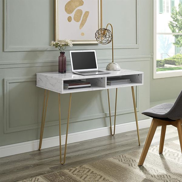 CubiCubi Small Computer Desk with Shelves 40 Inch, Home Office Desk, Study  Writing Office Table, 3 Tier Shelf, Rustic Brown