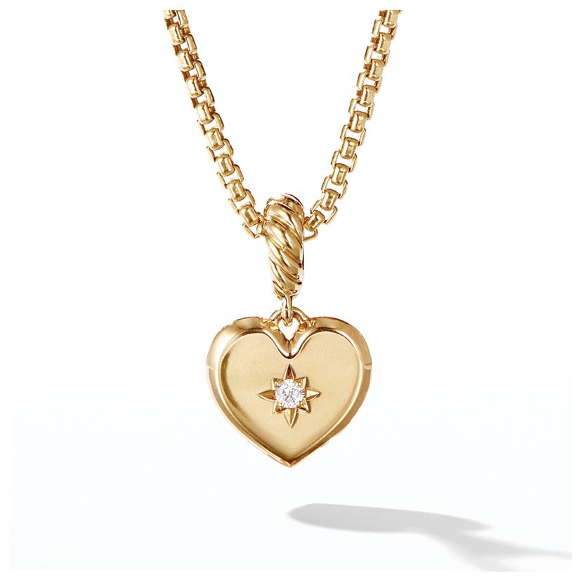 Compass Heart Pendant in 18K Yellow Gold with Center Diamond
