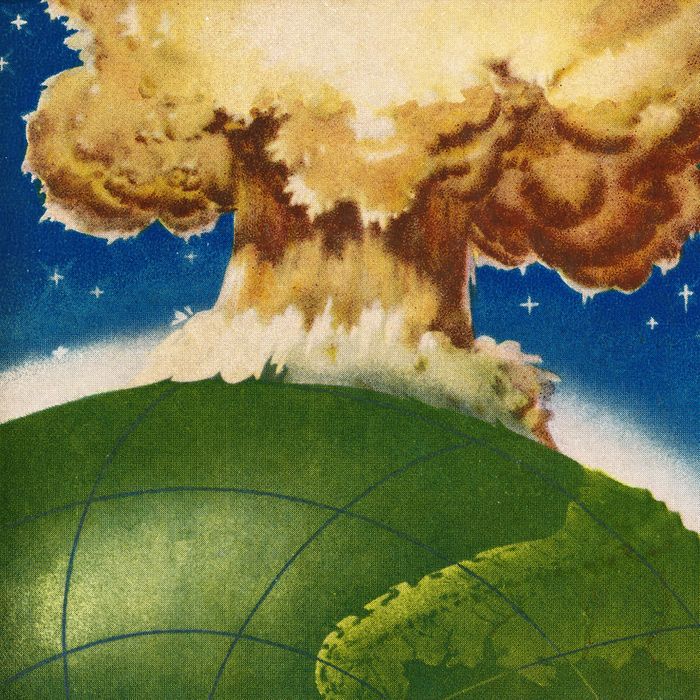 An illustration of a mushroom cloud rising into the sky