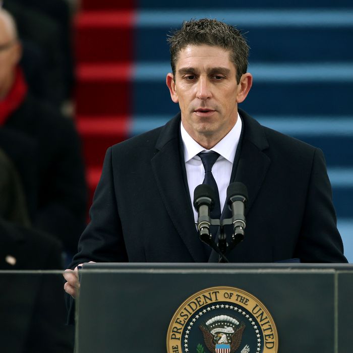 Poet Richard Blanco speaks during the presidential inauguration on the West Front of the U.S. Capitol January 21, 2013 in Washington, DC. Barack Obama was re-elected for a second term as President of the United States.